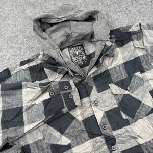 Sacred Cult Hooded Flannel Jacket XL Black Gray Sherpa Lined Buffalo Plaid Men's
